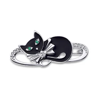 Серебряная брошь «Котенок» с эмалью и фианитами (арт. 7505/7116реч)