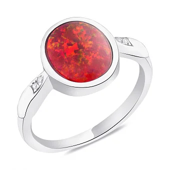 Серебряное кольцо с фианитами и красным опалом  (арт. 7501/6188Пок)