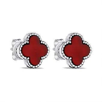 Сережки срібні Конюшина з сердоліком (арт. 7518/5645/9Срдк)