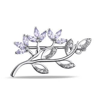 Серебряная брошь с аметистом и фианитами  (арт. 7505/660Абп)