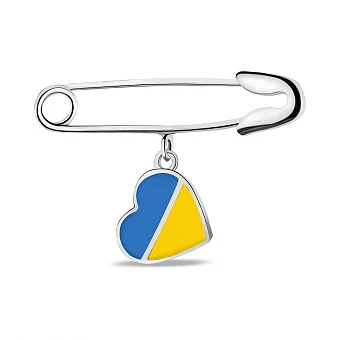 Срібна шпилька Серце з блакитною та жовтою емаллю (арт. 7511/157егж)