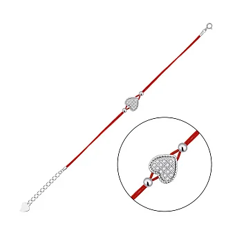 Серебряный браслет Сердце с шелковой нитью (арт. 7309/4982к)