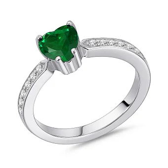 Серебряное кольцо Сердце с зеленым альпинитом (арт. 7501/8265аз)