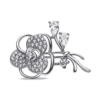 Серебряная брошь Цветок с фианитами (арт. 7505/223)