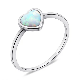 Серебряное кольцо Сердце с белым опалом (арт. 7501/КК2ОПБ/1185-17,5)
