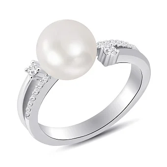 Серебряное кольцо с жемчугом и фианитами (арт. 7501/8163жб)