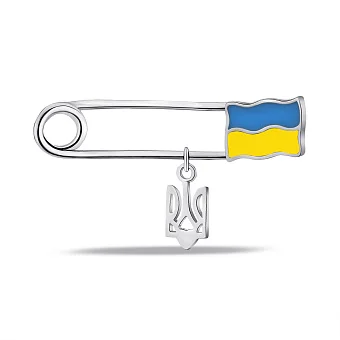 Срібна шпилька Прапор України і тризуб (арт. 7511/Бр2/055)