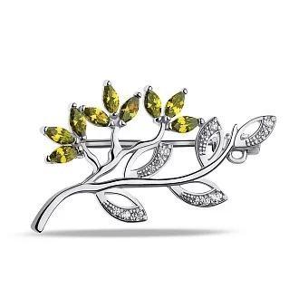 Серебряная брошь с фианитами и альпинитами  (арт. 7505/660азбп)