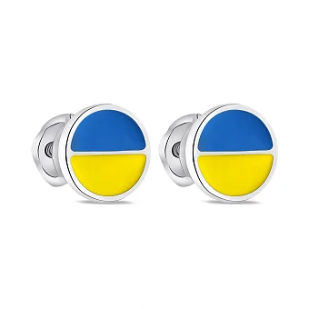 Сережки-пусети зі срібла Прапор України з емаллю (арт. 7518/558егжсп)